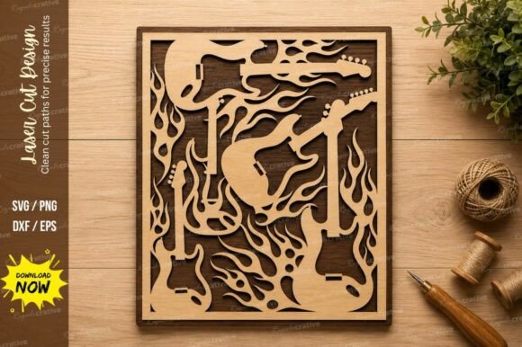 Abstract Guitar Wall Art Laser Cut SVG