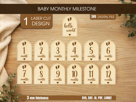 Baby Monthly Milestone Laser Cut SVG: Preserve Your Baby's First Year