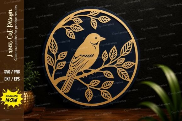 Bird Branch Circle Laser Cut SVG Design