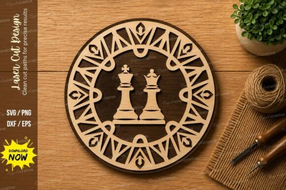 Chess Circle Mandala Laser Cut SVG Design