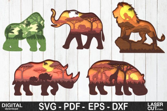 Create H1 From Safari Animal Layered SVG Laser Cut MAXIMUM 60 CHARACTERS with Rules Natural, not keyword stuffing, Plain text title only, no list, no explanation, no quotes, no markdown