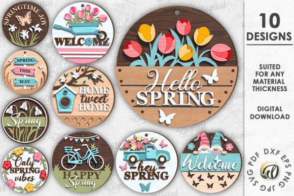 Create H1 From Spring Round Signs Bundle Laser Cut: Elegant Round Spring Designs for Crafting