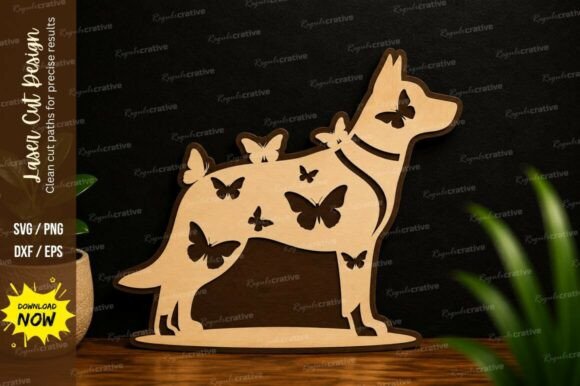 Elegant Butterfly Dog Silhouette Laser Cut SVG