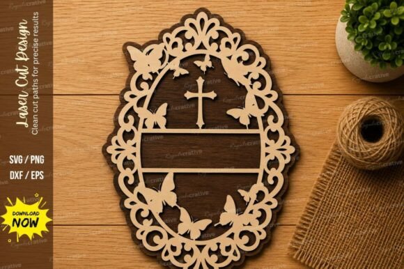 Elegant Christian Floral Oval Frame Laser Cut
