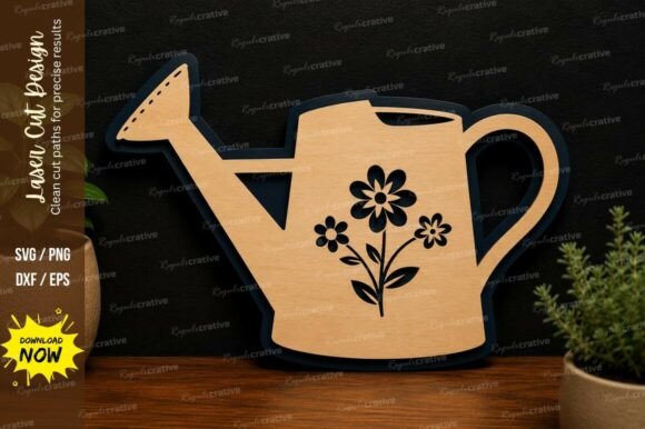 Elegant Watering Can Floral Laser Cut SVG Design