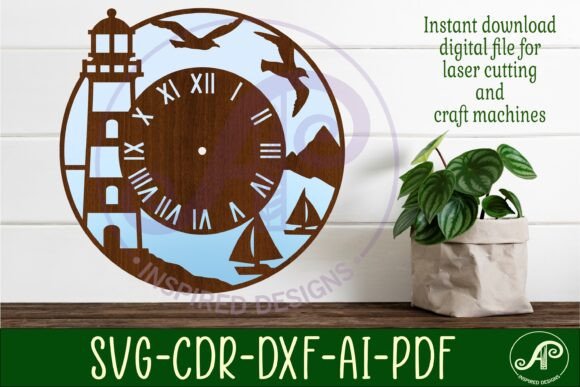 Lighthouse Clock Wall Clock Laser Cut Design
