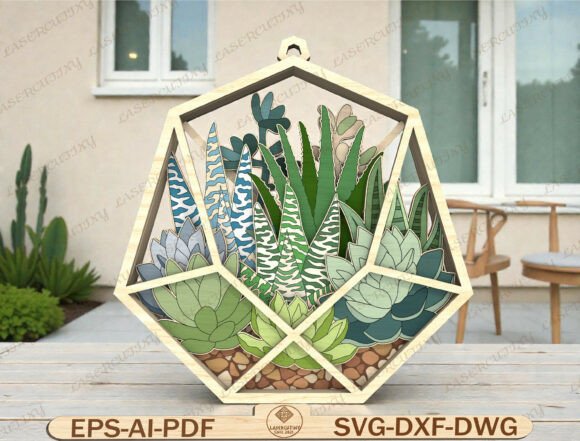 Modern Geometric Hexagon Plant Wall Art Laser Cut