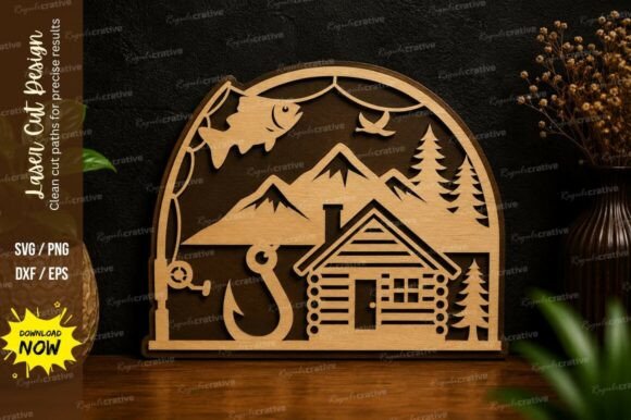 Mountain Cabin Scene SVG for Laser Cutting Projects