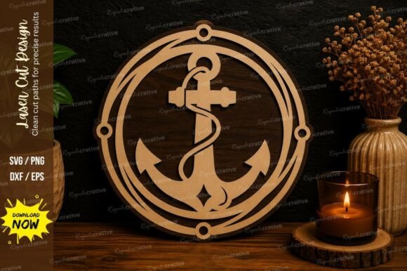 Nautical Anchor Circle SVG: Precision Laser Cut Design