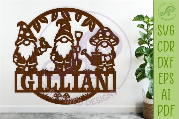 Personalized Gnome Garden Name Sign SVG