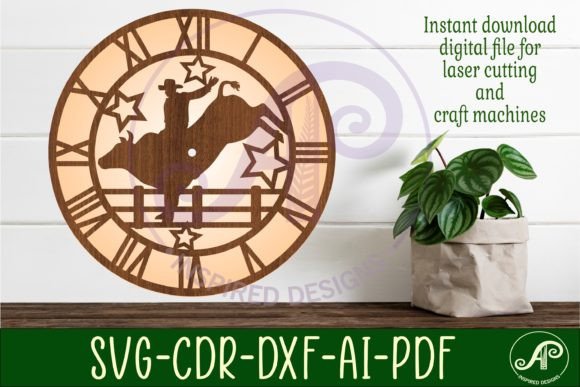 Rodeo Bull Rider Wall Clock Laser Cut