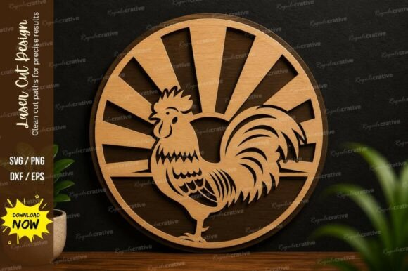 Rooster Sunrise Circle Laser Cut SVG Design
