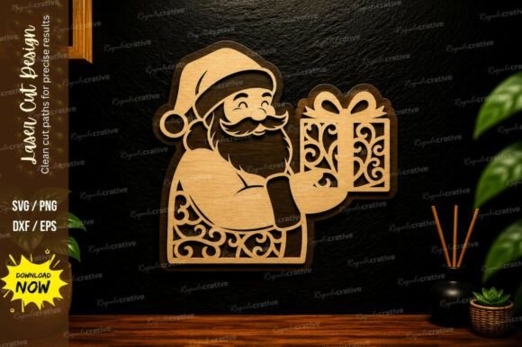 Santa with Gift Laser Cut SVG: Christmas Crafting Made Magical