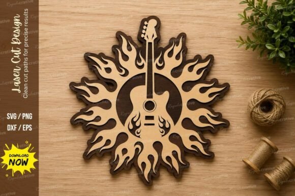 Sunburst Guitar Mandala Laser Cut SVG