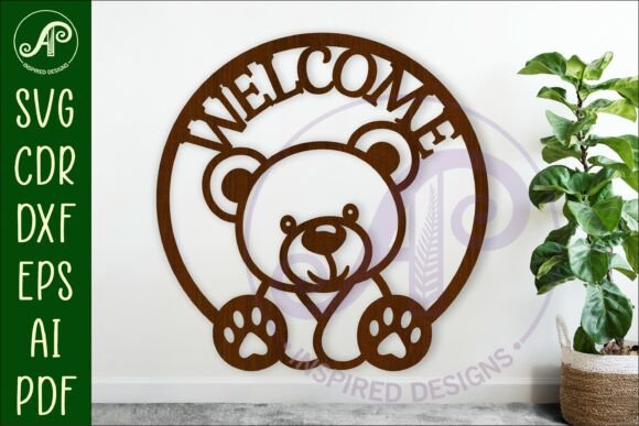 Welcome Teddy Bear Wall Sign Svg Laser